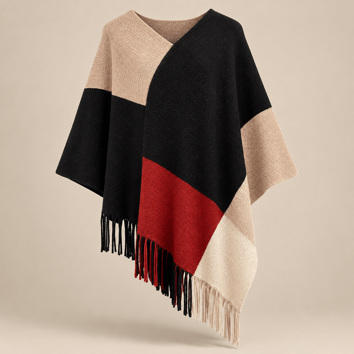 Ton poncho Poncho Tricot Tricoté Color-Block
