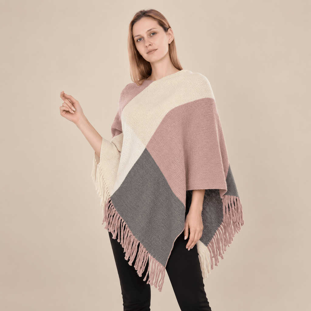 Ton poncho Poncho Tricot Tricoté Color-Block