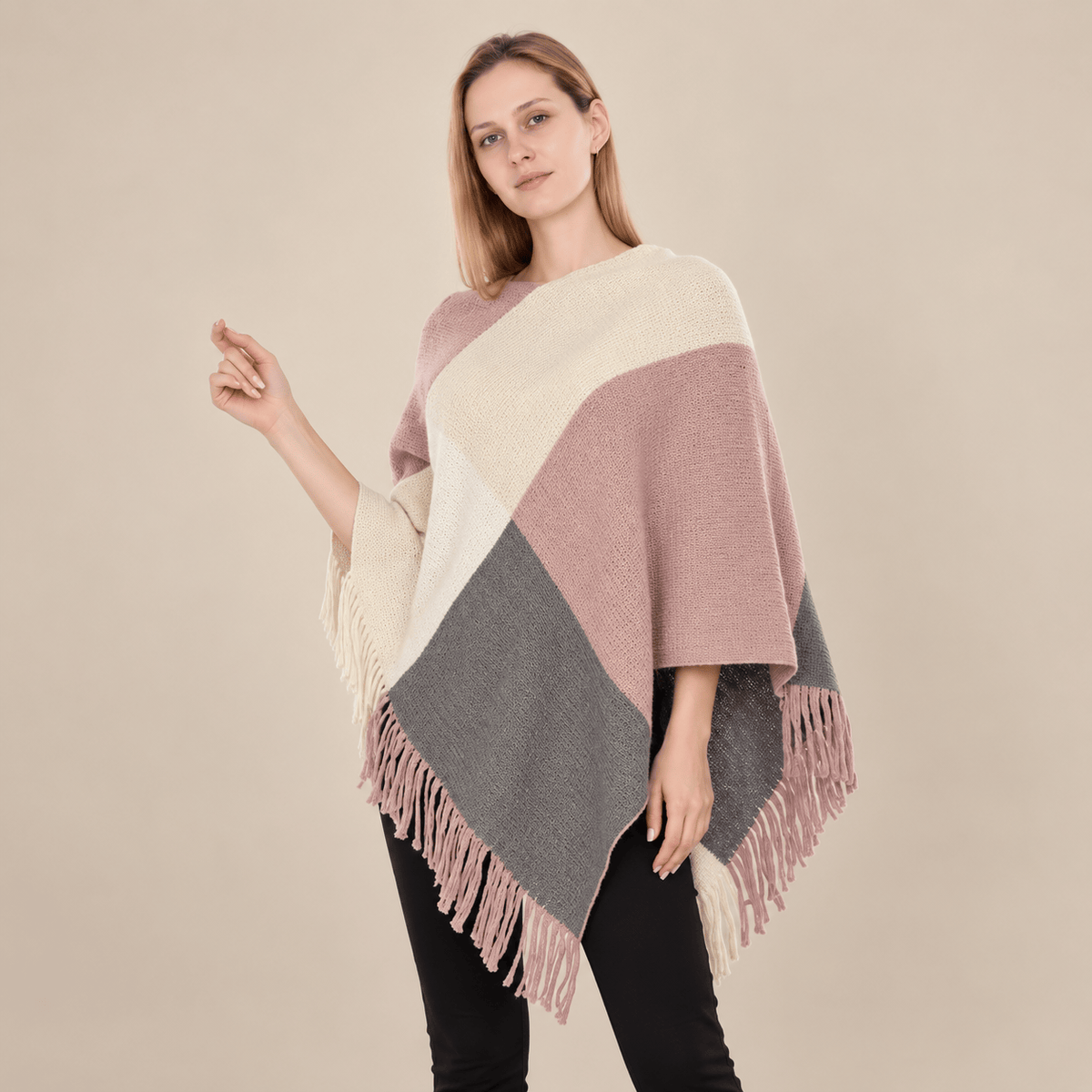 Ton poncho Poncho Tricot Tricoté Color-Block