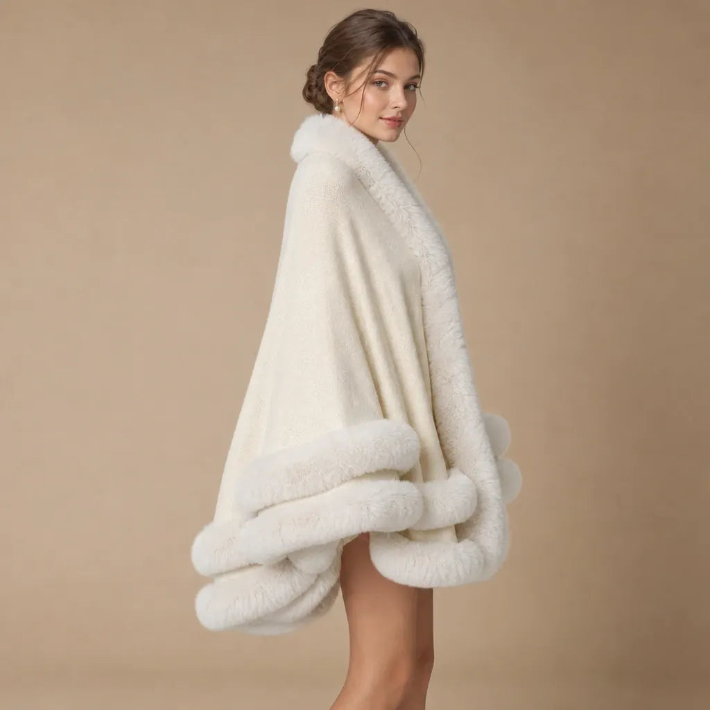 Ton poncho Poncho Tricoté En Fausse Fourrure