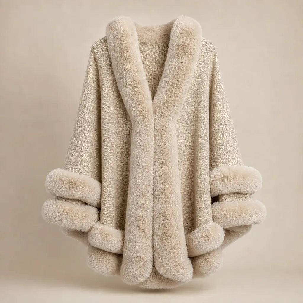 Ton poncho Poncho Tricoté En Fausse Fourrure