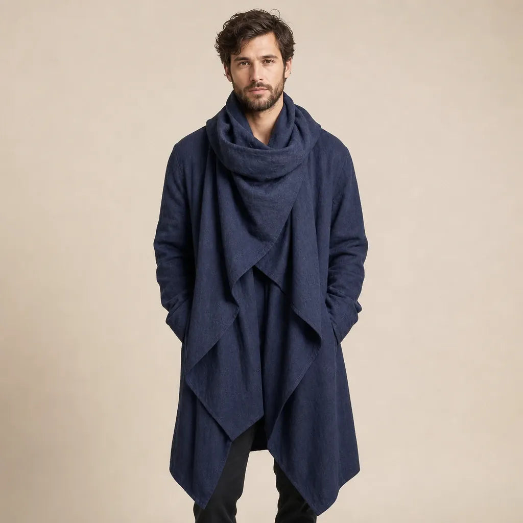 Ton poncho Trench homme bleu foncé ample et irrégulier à col écharpe